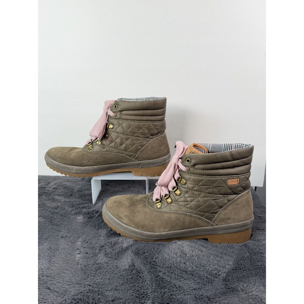 Keds Women’s Size 11 Olive Green Suede Quilted Ankle Boots Pink Lace Up